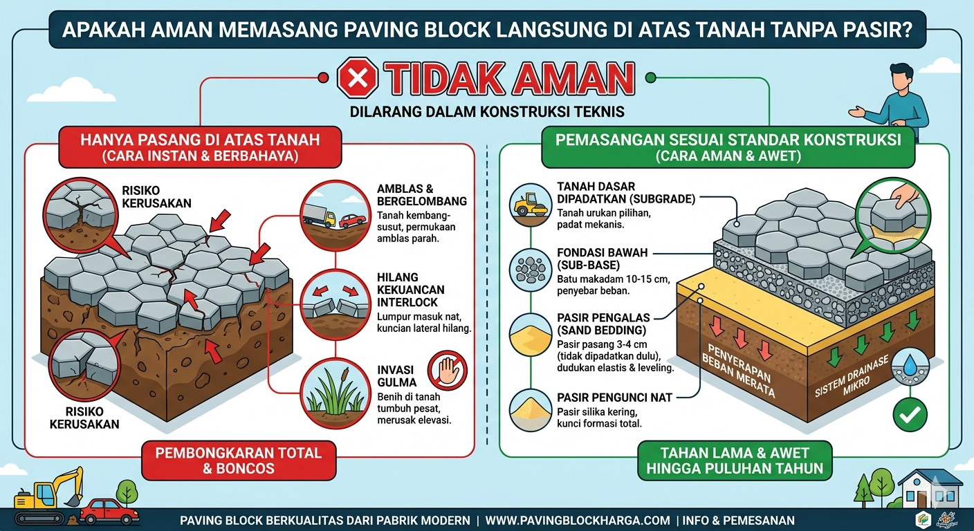 Wajib Tahu! Apakah Aman Memasang Paving Block Langsung di Atas Tanah Tanpa Pasir?