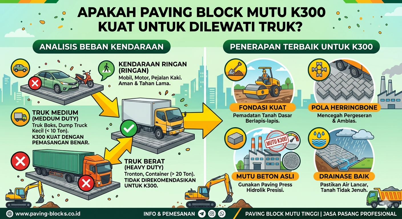 Jangan Salah Pilih! Apakah Paving Block Mutu K300 Kuat untuk Dilewati Truk?